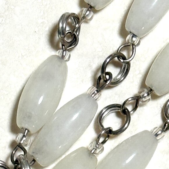Genuine Milky Quartz Short Necklace, Natural Gemstone w/ Cute Slim Cat Pendant - Picture 9 of 15